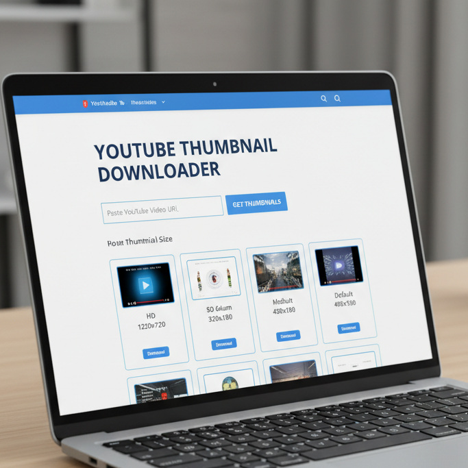 YouTube Thumbnail Downloader tool interface showing multiple thumbnail resolution download options.